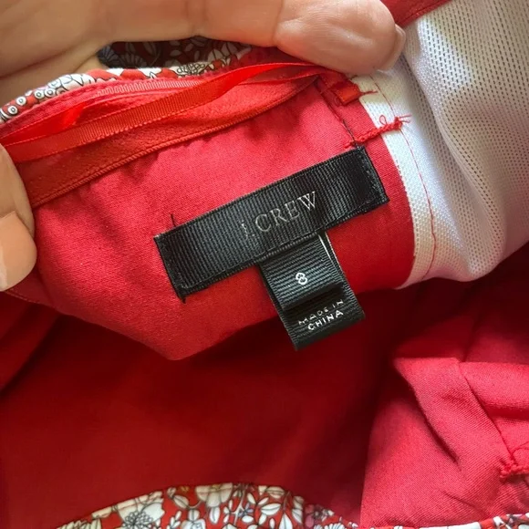 J.CREW•Liberty red floral cherry garbo tie front strapless cotton dress 8 EUC - Picture 8 of 8